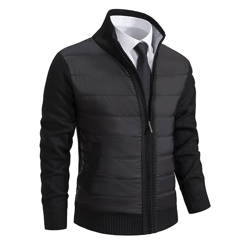 Zip-Up Stand Collar Padded Cardigan for Men - Black