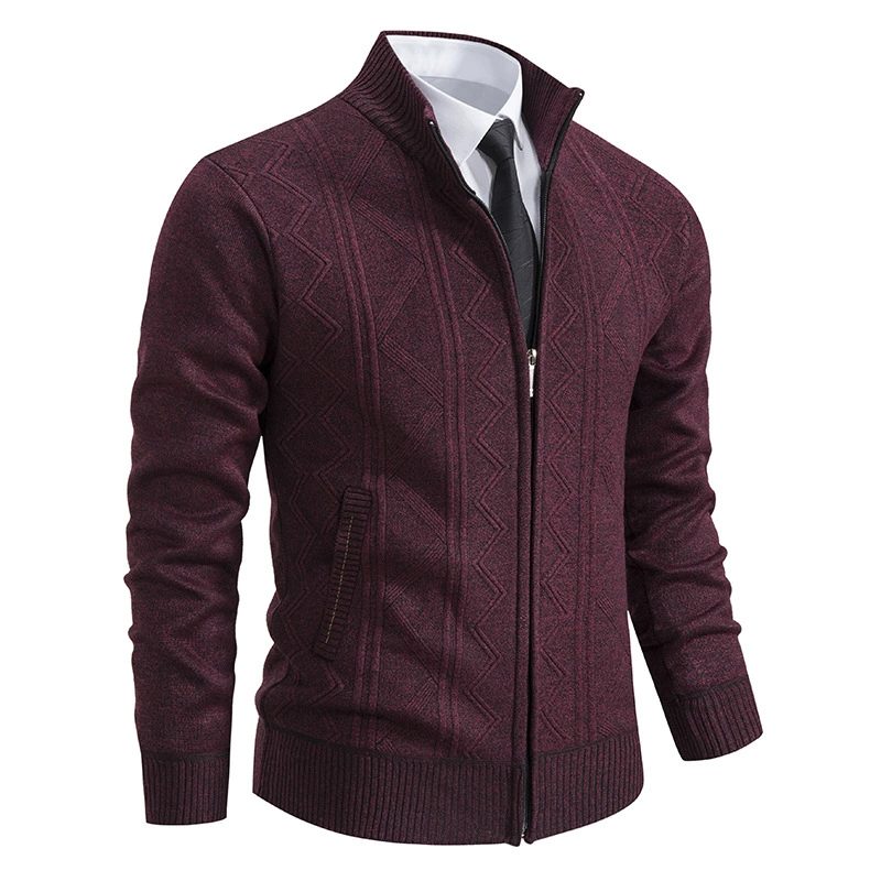 Zip-Up Stand Collar Padded Cardigan for Men - Red