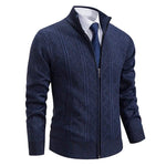 Zip-Up Stand Collar Padded Cardigan for Men - Navy - 2