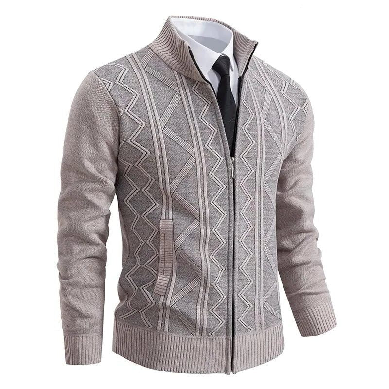 Zip-Up Stand Collar Padded Cardigan for Men - Beige